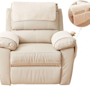 vctops 3 Pieces Sherpa Fleece Sofa Armrest Cover for Recliner Chair with Storage Pockets Non Slip Headrest Cover Fuzzy Couch Cover for Dogs Washable Furniture Protector (Cream, 1 Seat)
